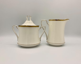 NORITAKE Gold and Platinum Cream Pitcher and Covered Sugar Bowl  Set - Excellent Condition - Pattern #7713  Made in Japan  -  FREE Shipping