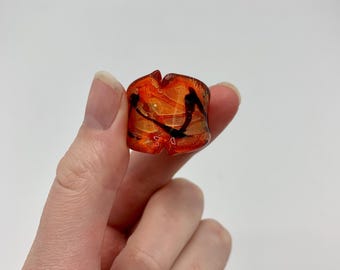 Vintage Dichroic Fused Glass Statement Ring - Size 6 -  Red, Orange, Black - Hand Crafted - Statement Jewellery - Gorgeous - FREE Shipping
