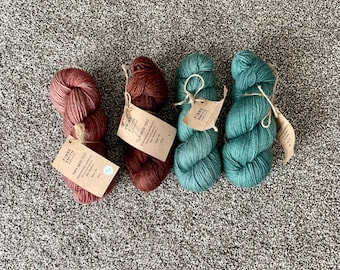 Fibre Smith Hand Dyed Yarn - 100% Romney Lambswool - New Zealand - 4 Skeins - Knitting Crochet - FREE SHIPPING