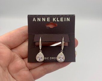 Anne Klein Cubic Zirconia Dangle or Drop Earrings -  Leverback Earrings - Never Worn - 4 Shipping