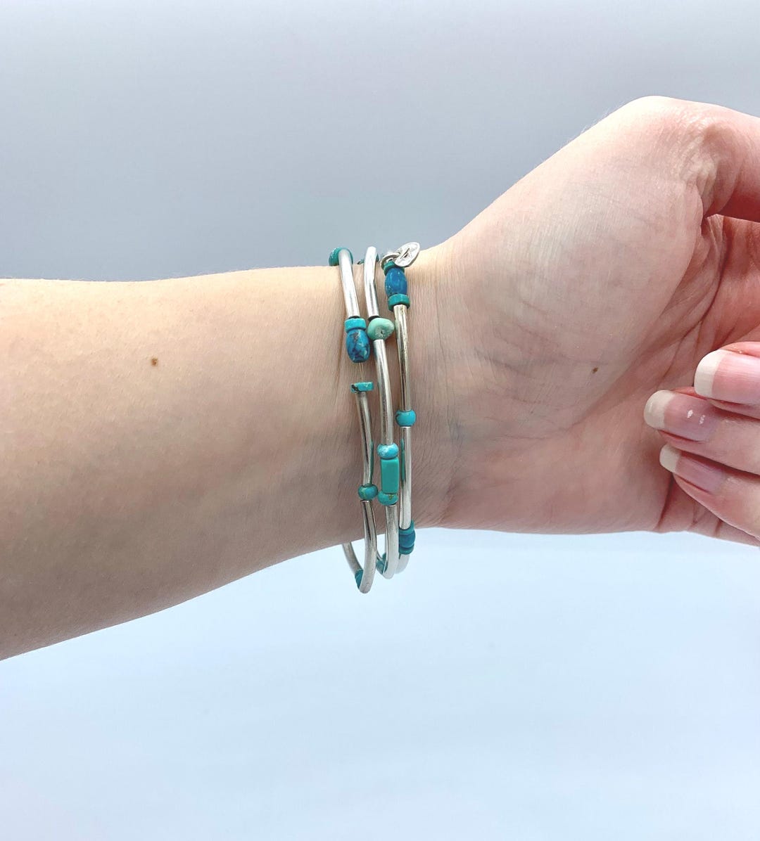 SILPADA Set of Three Turquoise Bracelets Sterling Silver Fits Most