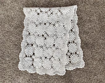 VINTAGE Handmade Crochet Table Runner - Doily or Round Lace Design - 100% Cotton - One Small Stain - FREE Shipping