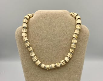 Vintage BONE NECKLACE - Creme Coloured - Glass Beads and Vertebrae - Natural Unusual Rare Find - Barrel Clasp - 18 inches - FREE Shipping