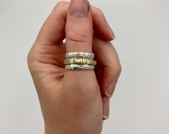 SILPADA .925 Sterling Silver and 14K Gold Plated Hammered Spinner Ring Size 7.75 Designer Retired R1476 FREE Shipping