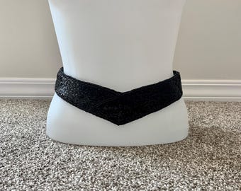 Vintage Henry Birks Black Beaded Decorative BELT - Ties up Adjustable - Measures 22.5 Inches beading  - Geometric Design - FREE Shipping