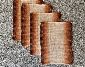 Vintage Hand Woven Set of Four Placemats - Gorgeous Brown Gradient - Rustic Earth Tones - Retro Table Linens - Kitchen Decor - FREE Shipping