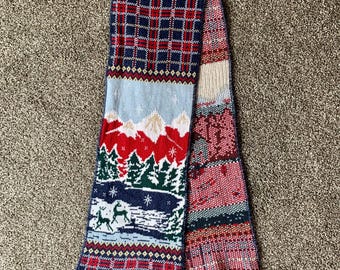 Northern Treasures PARKHURST Vintage Cotton Scarf in Excellent Condition - Two Winter Scenes - Made in Canada - FREE Shipping