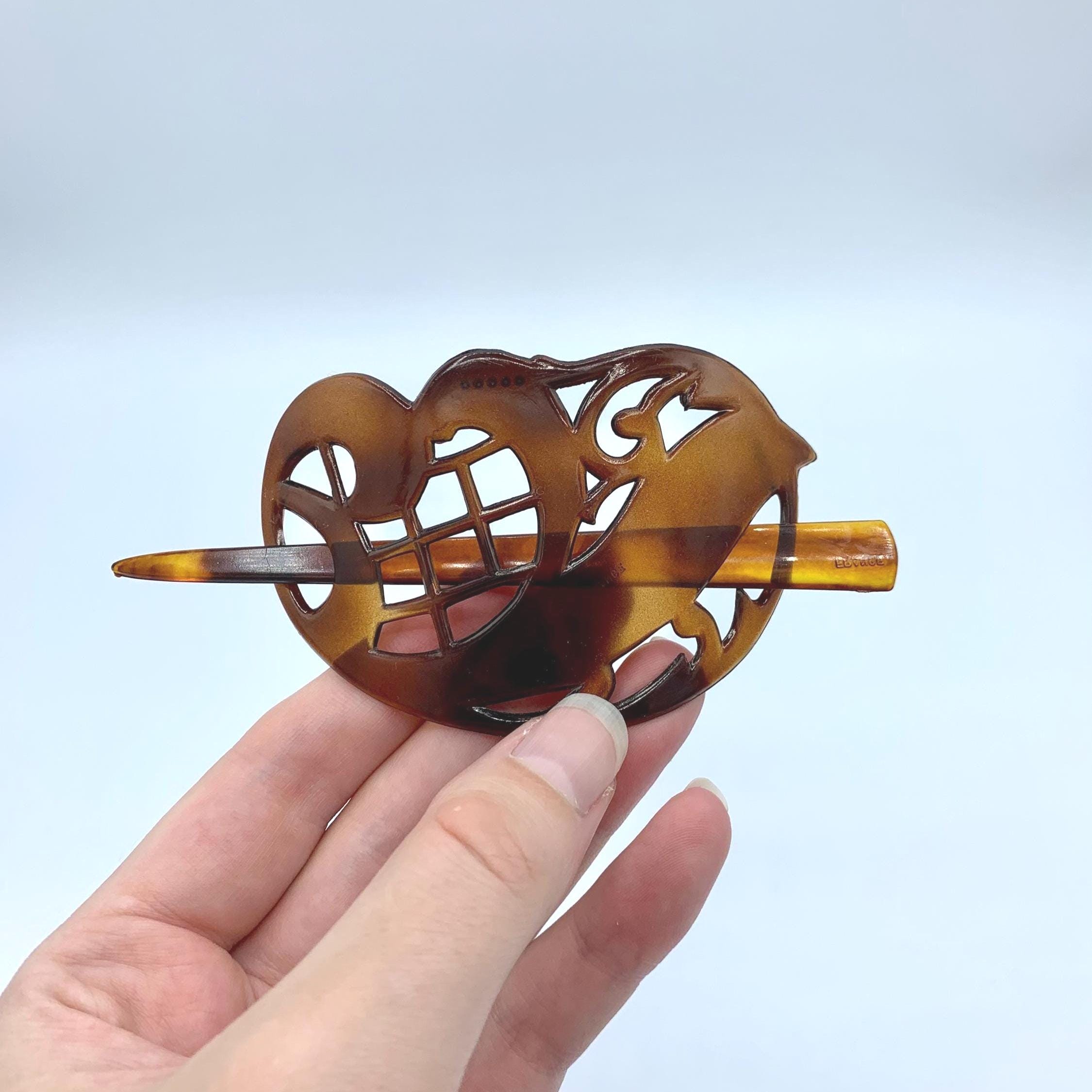 Vintage Faux Tortoise Shell Hair Clip - Pin Through Barrette  display picture 2