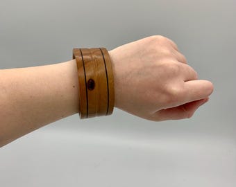 SIGNED Philip Cottell, Hand Turned Hand Carved Cherry Wood Bangle BRACELET Made in Brentwood Bay BC - Canadian Artist Vintage Free Shipping