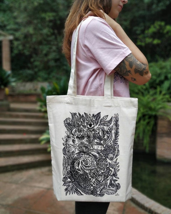 Tote bag art- tote bag canvas- Tote bag Eco-friendly Shopper- tote bag  nature, mystical and cosmic world- tote bag original design.