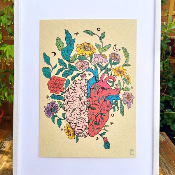 Lámina- illustration - art deco- print limited edition- ilustracion propia-artwork print- decoration- love and soul art - heart & flowers-