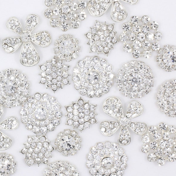 10 Buttons Clear Rhinestone Button Silver Rhinestone Silver FlatBack Clear Rhinestone Flat Back Button Crystal Button Flat Back Embellish