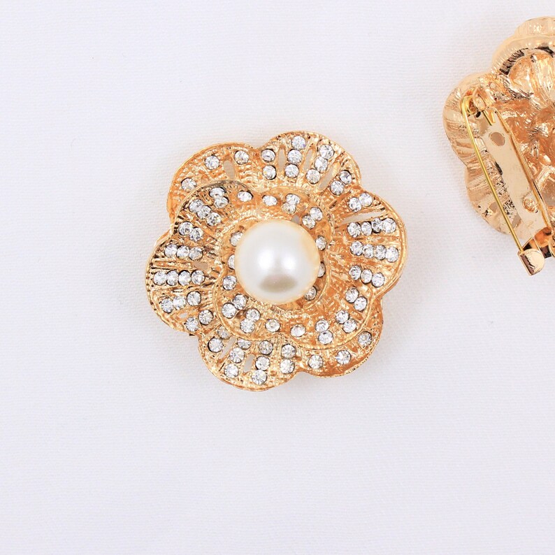 Rhinestone Wedding Brooch Bouquet Wedding Clear Crystal Wedding Cake Brooch Gold Flower Crystal Rhinestone Brooch Gift for Her Pearl Brooch