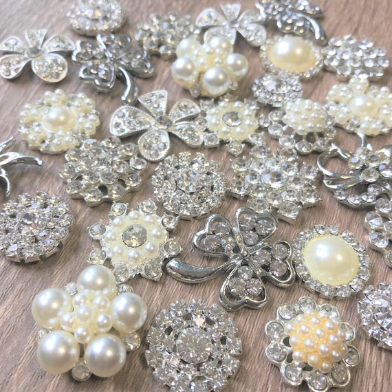 4 Sets Alloy Brooch Pin Rhinestone Decor Button for Women Jewelry Crafts