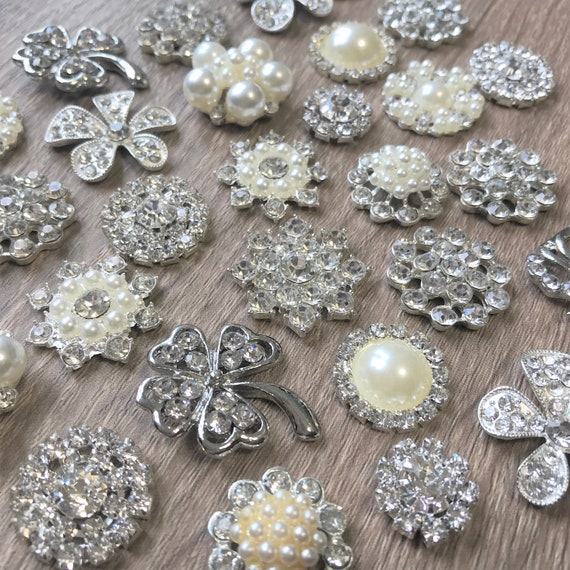 4 Sets Alloy Brooch Pin Rhinestone Decor Button for Women Jewelry Crafts
