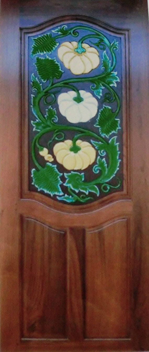 Carved Teak Wood Interior Exterior Entry Entrance Front French Doors Design With Beautiful Pumpkin