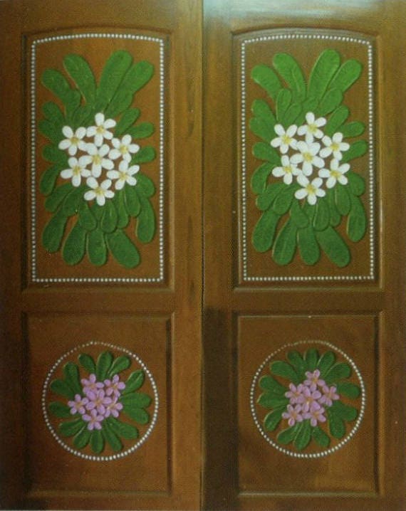 Carved Teak Wood Interior Exterior Entry Entrance Front French Double Doors With Flowers