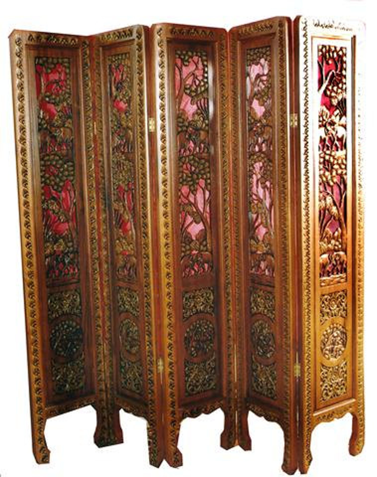 Carved Teak Wood Room Divider Screen Folding Partition 5 Etsy