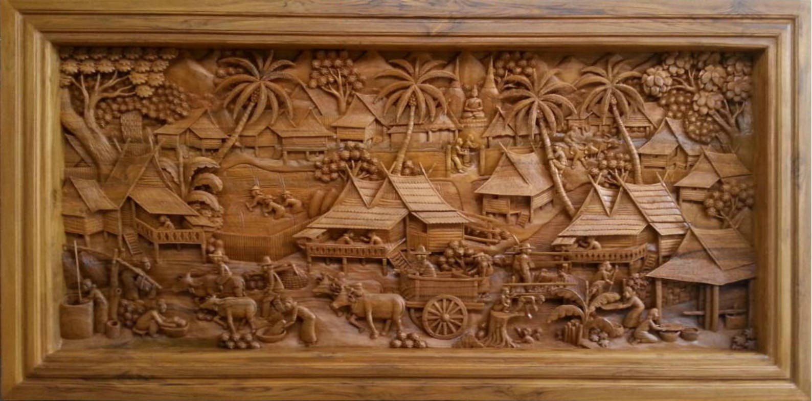 Large Carved Teak Wood Wall Art Decor 3D Panel With Beautiful | Etsy