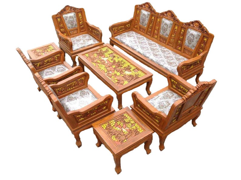 Carved teak wood living room furniture set with beautiful Etsy