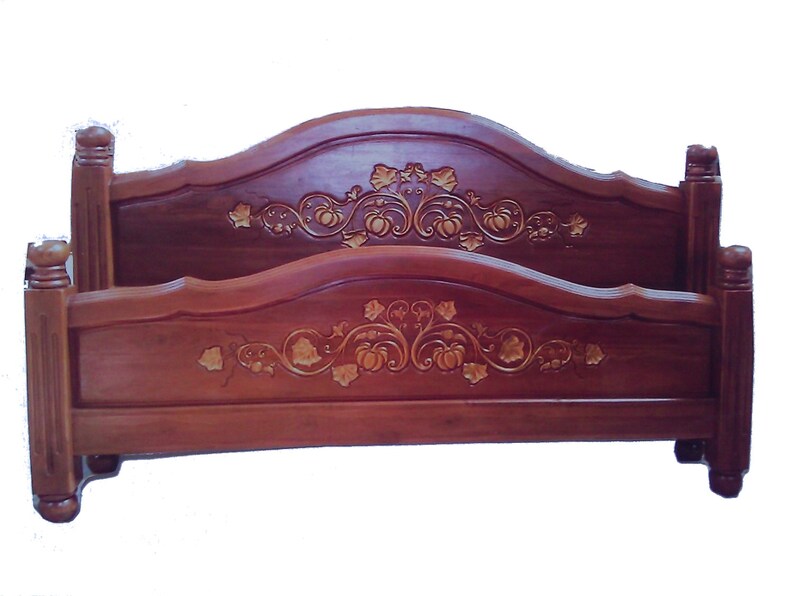 Modern King Queen Size Carving Solid Teak Wood Platform Bed Image 0