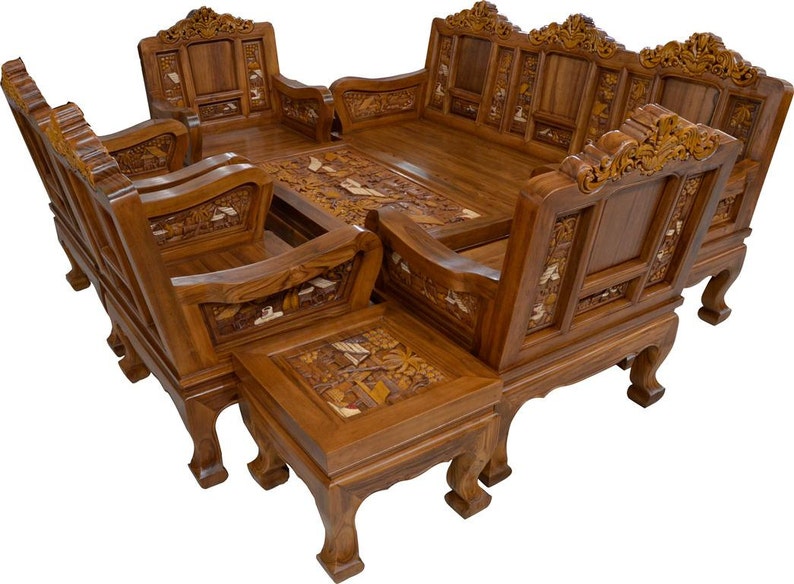 carved wood living room furniture