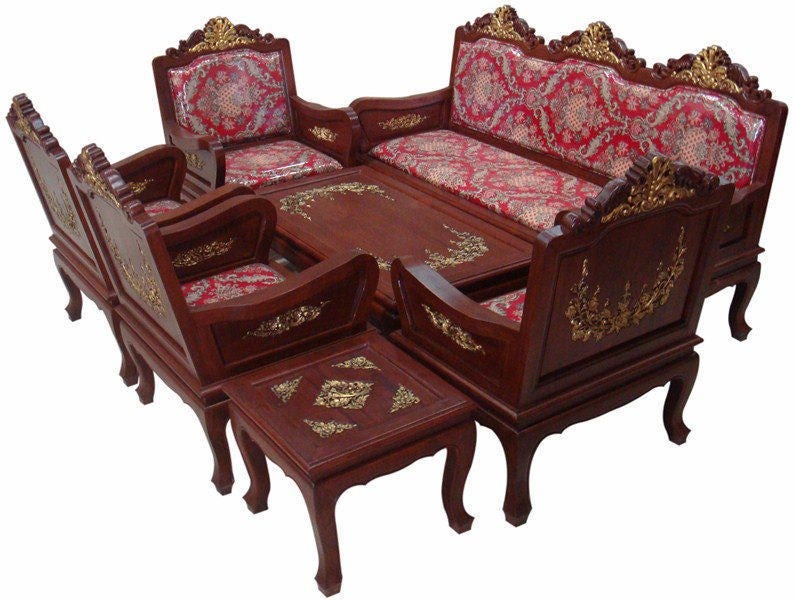 Carved Teak Wood Living Room Furniture Set With Beautiful Etsy