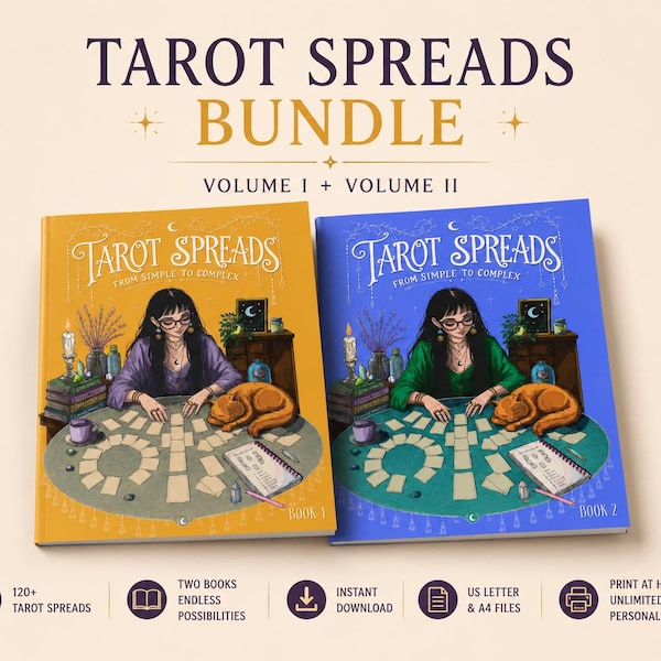 Tarot spreads bundle | 120+ Printable tarot spreads PDFs | Tarot workbook collection | Volumes 1 & 2 | Digital downloads | US letter/A4 PDFs