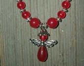 Ruby Gemstone Fairy Bracelet - AAA Ruby gemstone beads and silver winged handmade Ruby Gemstone  fairy charm