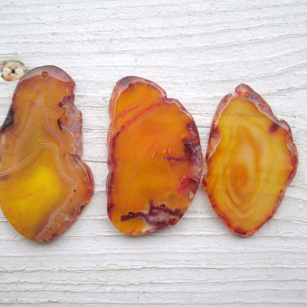 Your Choice -  different agate sliced pendant pieces, similar colors of yellow/amber/browns, freeform shapes, flat cut slice, ready for DIY