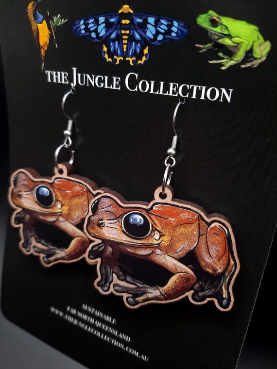 Lace-lid Tree Frog XL Statement Earrings, Eco-friendly