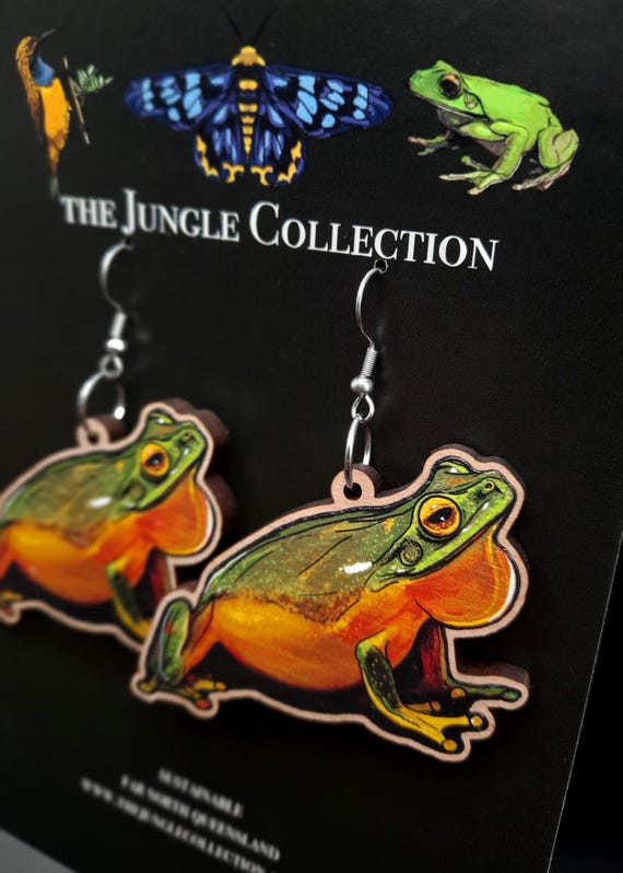 Dainty Tree Frog XL Statement Earrings, Eco-friendly, Sustainable