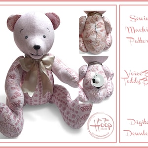 Teddybär-Schnittmuster mit mittlerer Naht und Reißverschlusstasche hinten - 3 Größen, zum selber ausdrucken