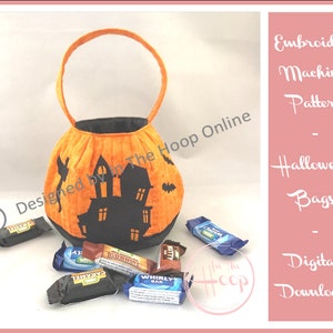 Halloween Pumpkin Trick or Treat Bag Machine Embroidery Design