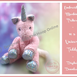 In The Hoop Jointed Unicorn Teddy - (ITH) 10x6 Hoop Machine Embroidery Design