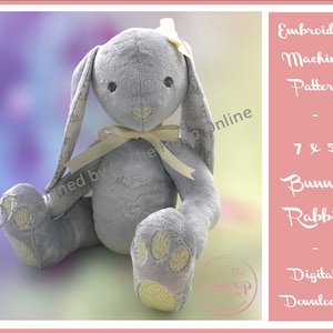 May include: Embroidery machine pattern for a 7x5 bunny rabbit. The pattern is a digital download.