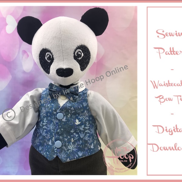 Teddy Bear Waistcoat and Bow Tie Sewing Pattern - for In The Hoop Online Teddies