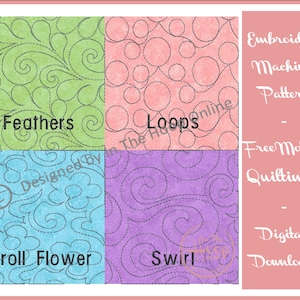 Bloques de edredón de movimiento libre 1 en el diseño de bordado de la máquina de aro