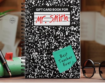 DIY Printable Gift Card Book For Male Teacher, Teacher Appreciation Week, Instant Download, Composition Notebook, Editable, Two Sizes