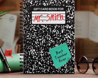 Gift Card Book Printable, Teacher Appreciation Gift From Class, End Of School Teacher Gift, Personalized Composition Notebook, Editable, 5x7