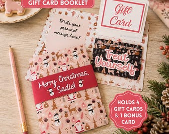 Personalized Christmas Gift Card Book For Her, Holiday Shopping Fund, Fun Way To Give Multiple Gift Cards, Pink Woodland Santa, Size 5x7