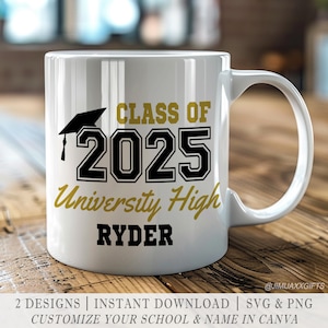 Promotion 2025 en téléchargement numérique SVG pour l'obtention du diplôme d'études secondaires, impression par sublimation des diplômés, conception de tasse à café diplôme universitaire DTF dtg