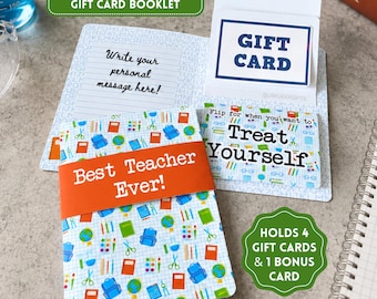 Gift Card Book For Male Teacher, Personalized Teacher Appreciation Card Holding 5 Gift Cards, Interactive Flip Card Gift For Educators, 5x7