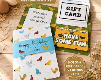 Any Occasion Gift Card Book, Multi Gift Card Holder, Open When Booklet For Birthdays, Just Because, Thank You, Farmhouse Chickens, 5x7