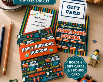 Personalized Birthday Gift Card Booklet For Teen Boy, Trendy Interactive 13th Birthday Card, Money Gifts, Teal Green Orange Party Decor, 5x7