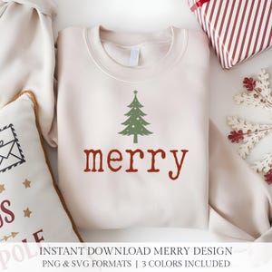 Merry Christmas Tree SVG: Hand-Drawn Typewriter Font Digital Download