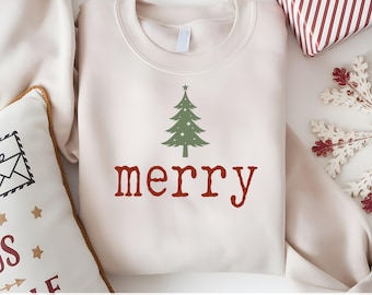 Merry Christmas Tree SVG: Handgezeichnete Schreibmaschinenschrift (Digitaler Download
