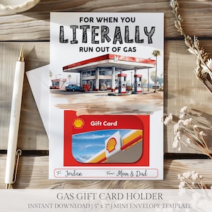 Gas Money Gift Card Holder, Road Trip Fund, Gas Card Money Envelope, Christmas Stocking Stuffer, Instant Digital Download, PDF, Size 5x7