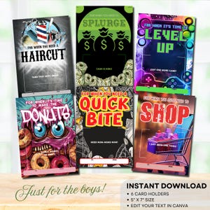 Paquete de mini tarjetas de regalo para adolescentes, soporte para libros de tarjetas de regalo con forma de donut, regalos de cumpleaños con temática de jugador, tarjeta de cumpleaños imprimible para adolescentes, EDITABLE
