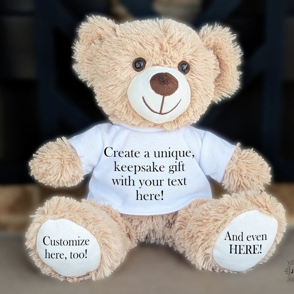 Custom Teddy Bear Shirt, Personalized Plush Stuffed Bear Clothes, Custom Text Bear, Personalized Gift For Kids, Sensory Comfort Bear, 10 In